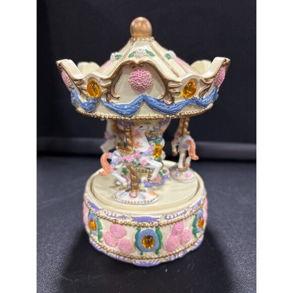 Vintage Musical Revolving Birthstone Carousel With Horses & Gem Accents November - Picture 10 of 14